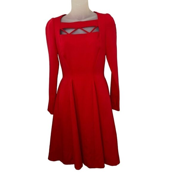 BGL Fashion Group Women's Red Dress Cut Out Neckline Long Sleeve size 4 … - Picture 1 of 8